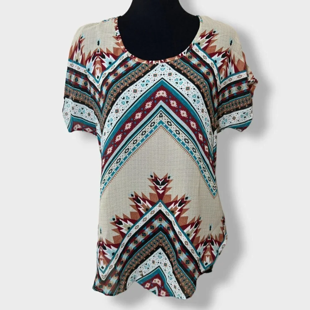 LIVE 4 Truth Bohemian Tribal Sheer Tunic Top Size S